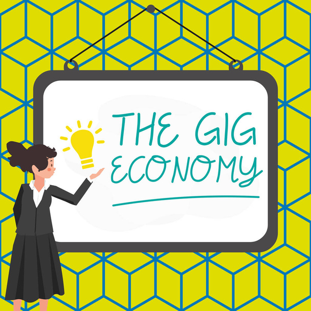 Koncepcionális megjelenítés The Gig Economy, Business approach Rövid távú szerződések piaca Szabadúszó munka ideiglenes - Fotó, kép
