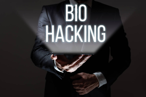 Texto que presenta Bio Hacking, Concepto que significa explotar material genético experimentalmente sin tener en cuenta los estándares éticos - Foto, imagen