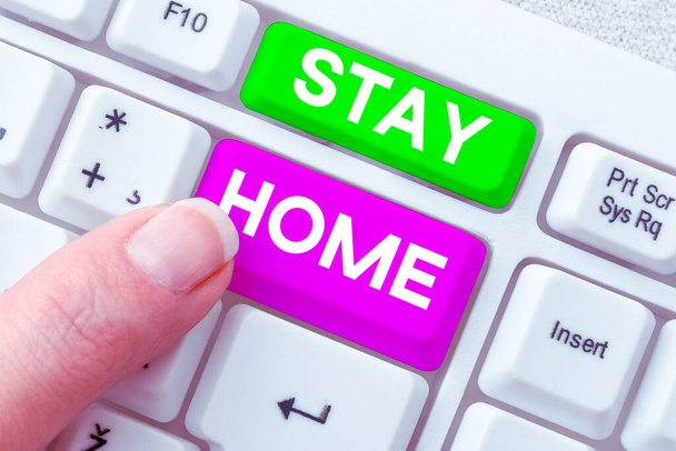 Text caption presenting Stay Home, Business overview not go out for an activity and stay inside the house or home - Photo, Image