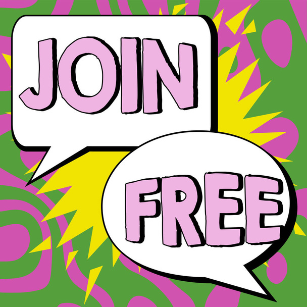 Τίτλος κειμένου που παρουσιάζει Join Free, Word για την πράξη ή ένα παράδειγμα συμμετοχής σε μια ομάδα ή οργανισμό - Φωτογραφία, εικόνα