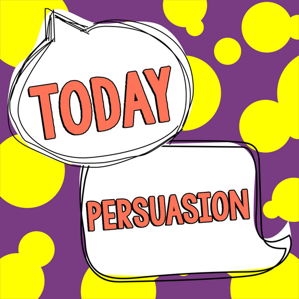Tekst met inspiratie Persuasion, Business toont de actie of het feit van het overtuigen van iemand of van overgehaald worden om te doen - Foto, afbeelding