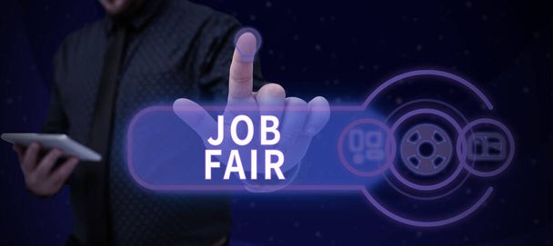 Tekst bijschrift Job Fair, Business concept Een evenement waarbij een persoon kan solliciteren naar een baan in meerdere bedrijven - Foto, afbeelding