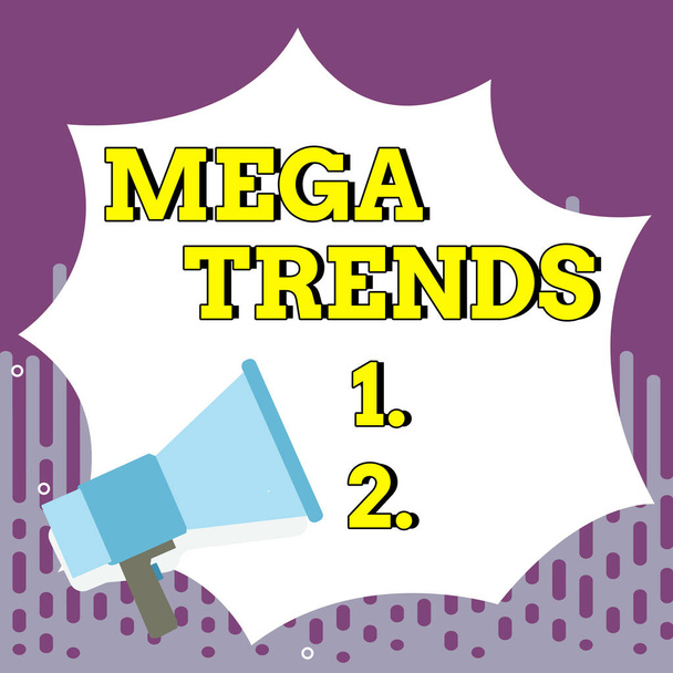 Знак отображения Mega Trends, бизнес обзор мощных явлений, влияющих на основы нашего мира - Фото, изображение