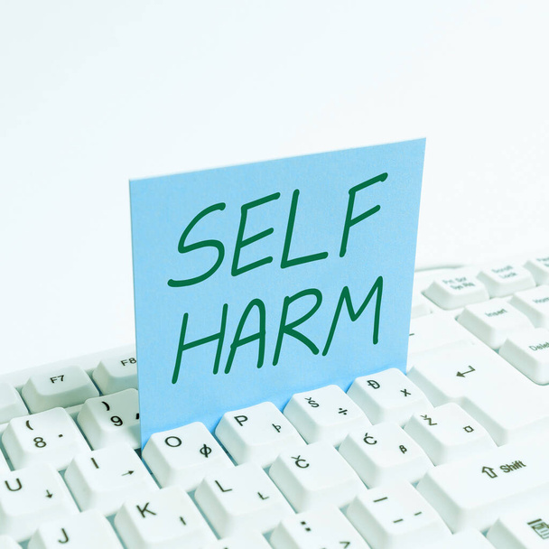 Handwriting text Self Harm, Business approach state of health and well-being and the ability to perform - Photo, Image