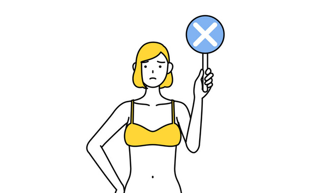 Hair removal and Esthetics Salon image, A woman in underwear holding a bar of buts indicating incorrect answers. - Vector, Image