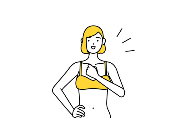 Hair removal and Esthetics Salon image, A woman in underwear tapping her chest. - Vector, Image
