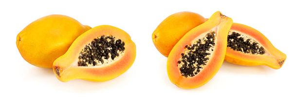 reife geschnittene Papaya isoliert auf weißem Hintergrund. - Foto, Bild