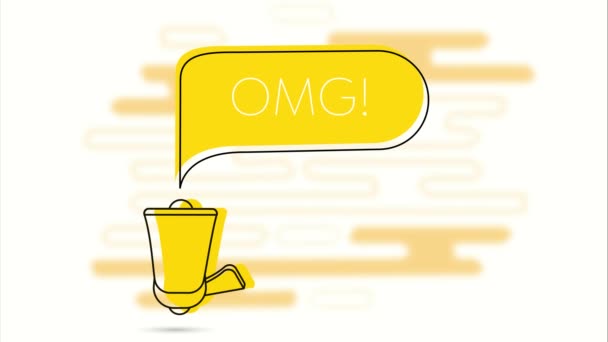 Omg banner. Megaphone and yellow speech bubble with text. Loudspeaker. Flat design. 4K video motion animation - Footage, Video