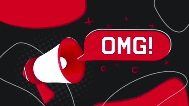 Omg banner. Megaphone with speech bubble in flat style. 4K video motion animation - Footage, Video