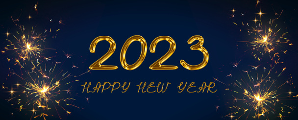 Šťastný nový rok text pozadí s bengálskými světly. Šťastný nový rok 2023. - Fotografie, Obrázek