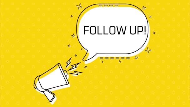 Follow up. Megaphone and yellow speech bubble with quote. Blog management. Concept poster for social networks, advertising, banner. Flat design. 4K video animation - Footage, Video