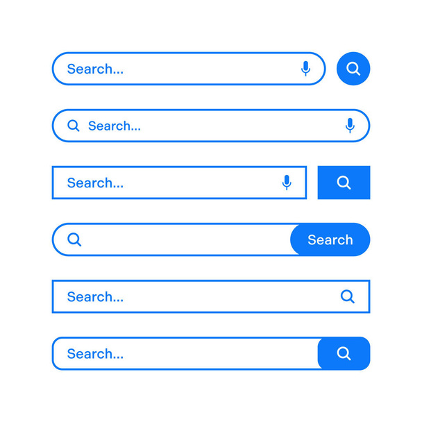 Various search bars with outline border. Internet browser engine with search box, address bar and text field. UI design, website interface element, web icons and push button. Vector illustration. - Vettoriali, immagini