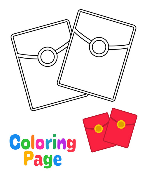 Coloring page with Red Envelope for kids - Vector, Image