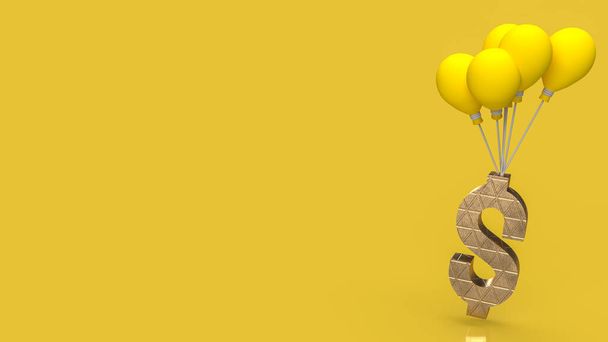 желтые воздушные шары и символ золотого доллара для бизнес-концепции 3D рендеринга - Фото, изображение