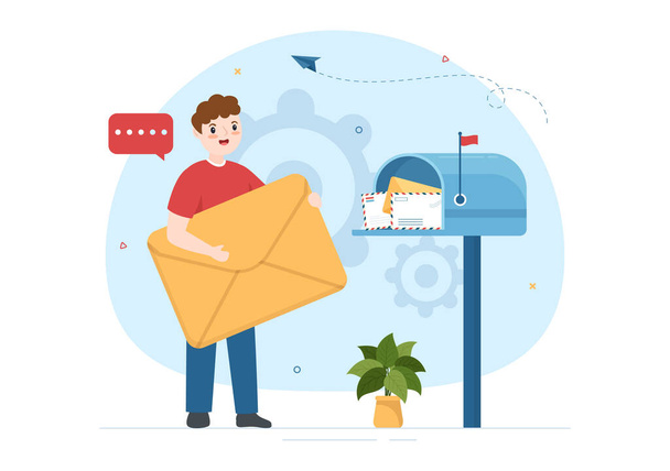E-Mail-Service mit Korrespondenzzustellung, E-Mail-Nachricht und Business Marketing in flachen, von Hand gezeichneten Cartoon-Vorlagen Illustration - Vektor, Bild