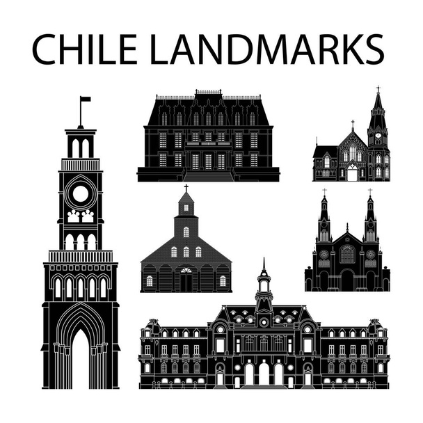 シルエットで有名なチリのランドマークのセット - ベクター画像
