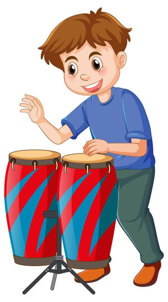 Ragazzo suonare conga tamburi vettoriale illustrazione - Vettoriali, immagini