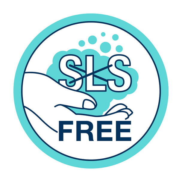 SLS libre, ningún ingrediente dañino - libre de componente de espuma de sulfato de sodio Laureth en cosméticos y productos de limpieza - emblema para el empaquetado de productos - Vector, imagen