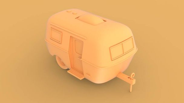 Yellow camper old vintage outdoor trailer 3d model isolated on background perspective left side camera view - Photo, Image