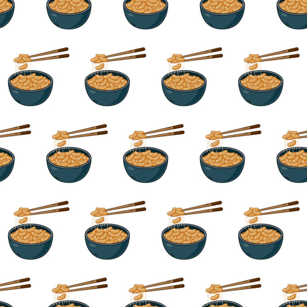 カラフルな背景に日本の食のシームレスなパターン漫画納豆 - ベクター画像