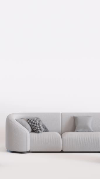 Muebles modernos sobre fondo blanco con espacio para copiar. Tienda de muebles, detalles interiores. Venta de muebles, proyecto interior. Vídeo vertical con espacio vacío. Diseño minimalista. 3D, gráfico de movimiento - Imágenes, Vídeo