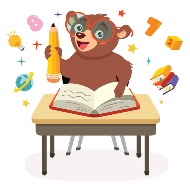 Education Illustration With Cartoon Bear - Vector, Image