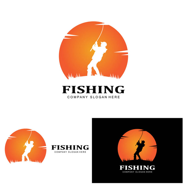 Angler Fishing Logo, Simple Outdoor Fishing Man Silhouette