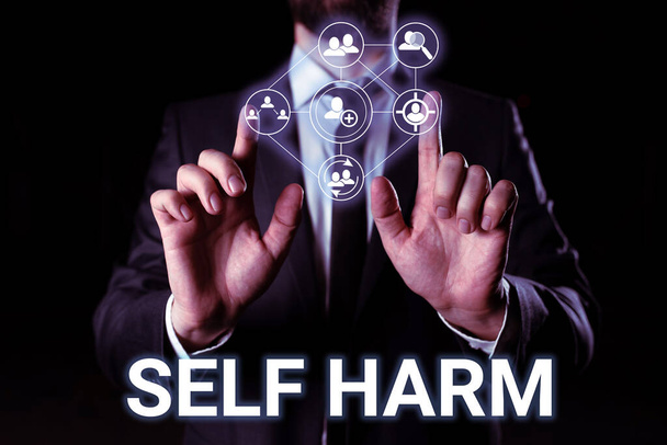 Koncepční popisek Self Harm, Internet Koncepce stavu zdraví a pohody a schopnost provádět - Fotografie, Obrázek