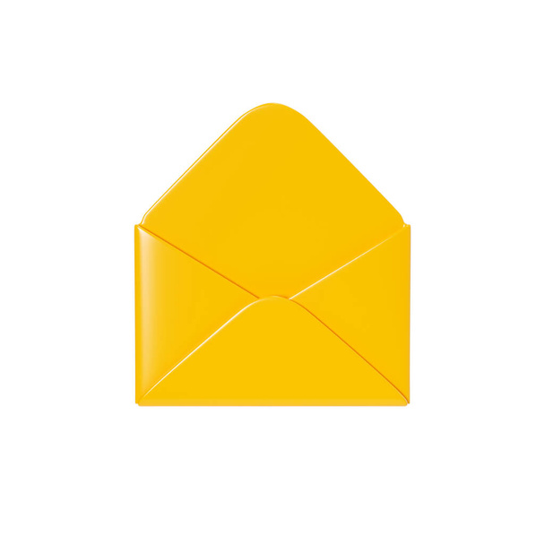 Γράμμα 3d καθιστούν - ανοίξτε κίτρινο φάκελο απομονώνονται σε λευκό φόντο. Ειδοποίηση νέου ταχυδρομείου ή μηνύματος. Εικονίδιο ενημερωτικού δελτίου κινουμένων σχεδίων για την έννοια e-mail εισοδήματος ή ταχυδρομική συνδρομή. - Φωτογραφία, εικόνα