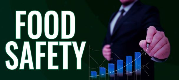 Leyenda conceptual Seguridad alimentaria, Visión general de las empresas Condiciones y prácticas que preservan la calidad de los alimentos - Foto, Imagen