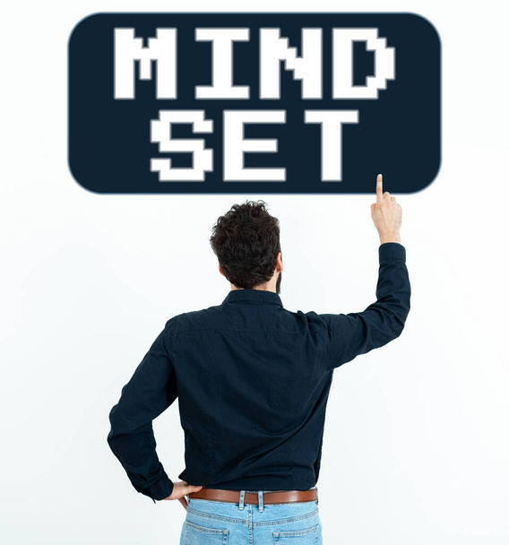Käsiala teksti Mind Set, Business idea Standardi ajatus henkilö siitä, mitä hän tulee tekemään - Valokuva, kuva