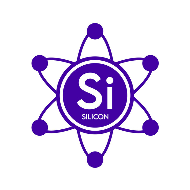 Minerales icono de silicio en forma de átomo púrpura línea simple aislado sobre fondo blanco. Concepto de ciencia de símbolos médicos. Ilustración del vector EPS10. - Vector, Imagen