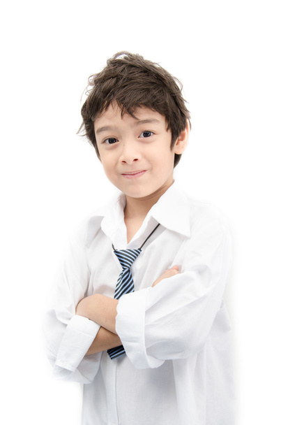 Маленький хлопчик портрет білої сорочки на білому тлі
 - Фото, зображення