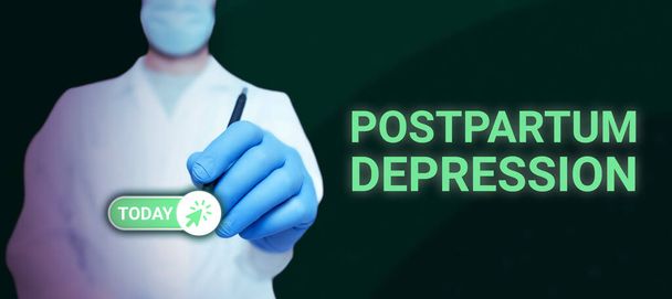 Conceptual display Postpartum Depression, Business approach a mood disorder involving intense depression after giving birth - Photo, Image
