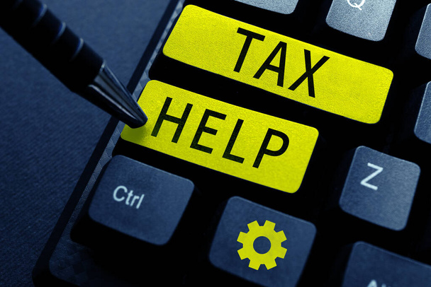 Текстовый знак "Налоговая помощь", "Интернет-концепция помощи от обязательного взноса в доход государства" - Фото, изображение