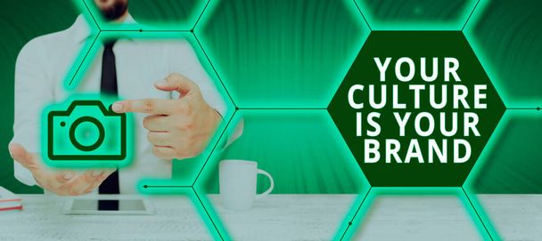 Знак "Ваша культура - ваш бренд", деловой обзор Knowledge Experiences - это презентационная открытка - Фото, изображение