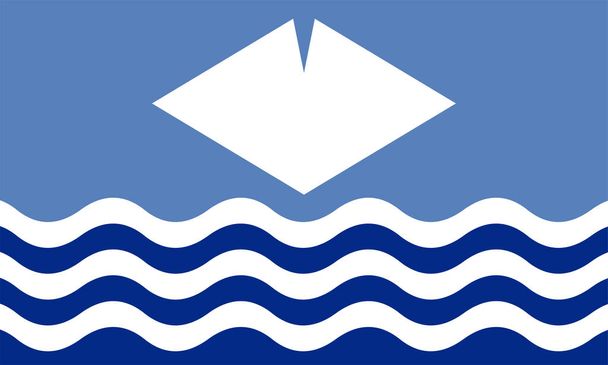 Флаг острова Уайт церемониального графства (Англия, Соединенное Королевство Великобритании и Северной Ирландии, США) алмазной формы (остров), зависающий над океанскими волнами - Вектор,изображение