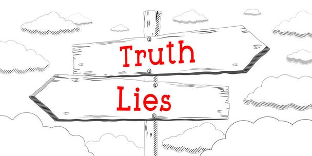 Verdade e mentiras - esboço de sinalização com duas setas - Foto, Imagem