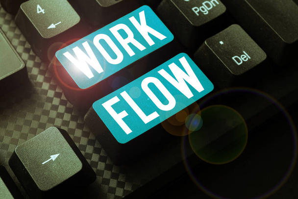 Napis ręczny Work Flow, Przegląd działalności Ciągłość określonego zadania do i z biura lub pracodawcy - Zdjęcie, obraz