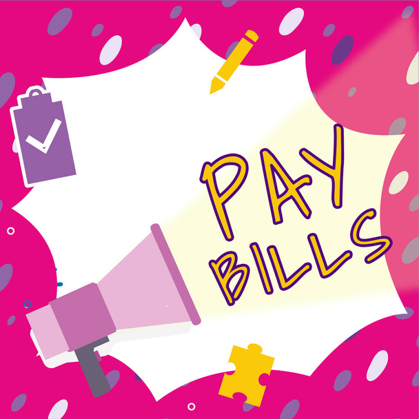 Testo didascalia che presenta Pay Bills, Business panoramica elenco delle spese da pagare importo totale costi o spese - Foto, immagini