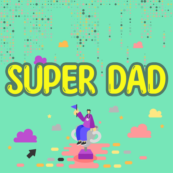 Texto título presentando Super papá, Negocios escaparate ídolo de los niños y super héroe una inspiración para mirar a - Foto, imagen