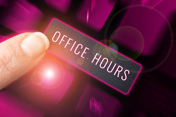 Konzeptionelle Bildunterschrift Bürozeiten, Geschäftsansatz Die Stunden, in denen normalerweise Geschäfte abgewickelt werden Arbeitszeit - Foto, Bild