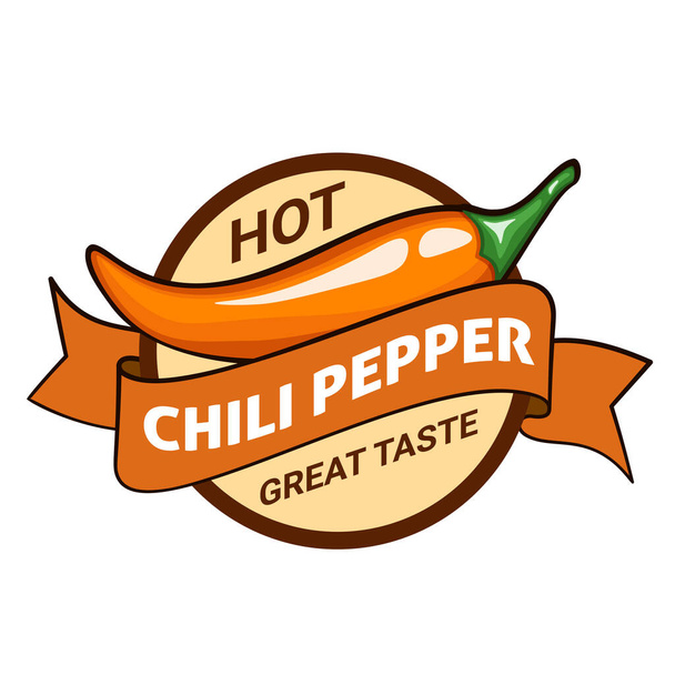 Hot chili pepper pod, badge or logo design. Hot spiciness level. Vector illustration - Vector, Image