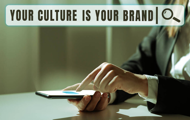 Podpis konceptualny Twoja kultura jest Twoją marką, Word for Knowledge Experiences to karta prezentacyjna - Zdjęcie, obraz