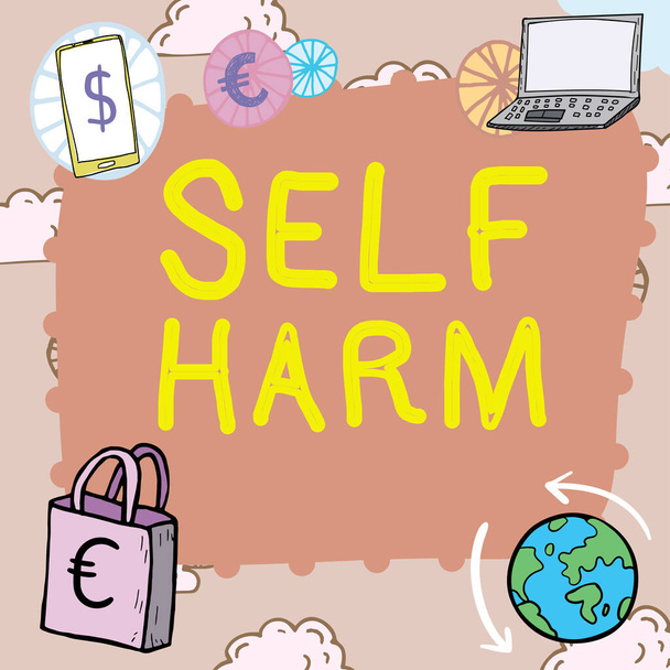 Text showing inspiration Self Harm, Internet Concept state of health and well-being and the ability to perform - Photo, Image