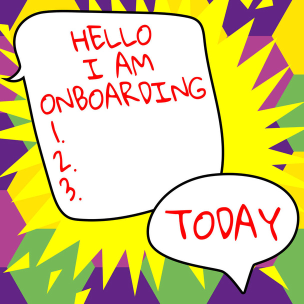 Подпись под текстом Hello I Am Onboarding, Business overview Action Process of integrating a new employee into an organization - Фото, изображение