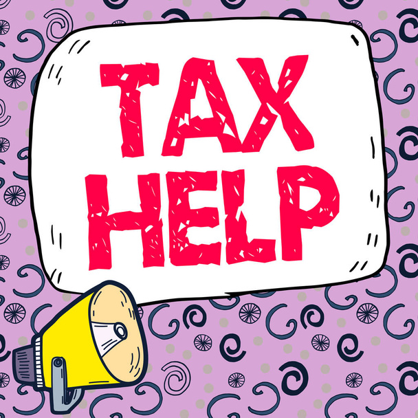 Подпись с указанием налоговой помощи, бизнес-идеи Помощь от обязательного взноса в доход государства - Фото, изображение