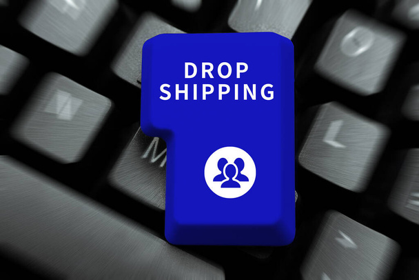 Текст підпису, що представляє Drop Shipping, бізнес-підхід до відправки товарів від виробника безпосередньо клієнту замість продавця
 - Фото, зображення