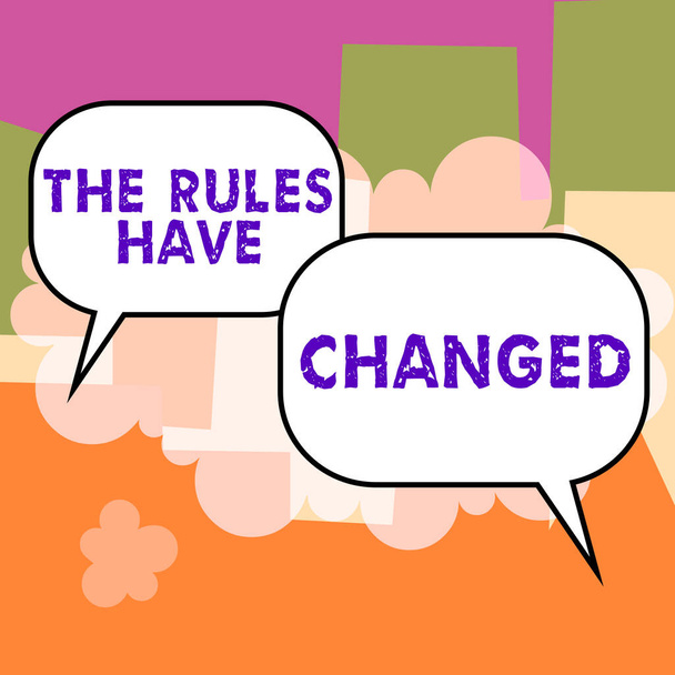 Szöveg jel mutatja A szabályok megváltoztak, Üzleti koncepció a megállapodás vagy a politika egy új parancsokat - Fotó, kép