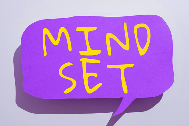 Texto que presenta Mind Set, Concepto de Internet Un pensamiento estándar de una persona de lo que se le hará - Foto, Imagen